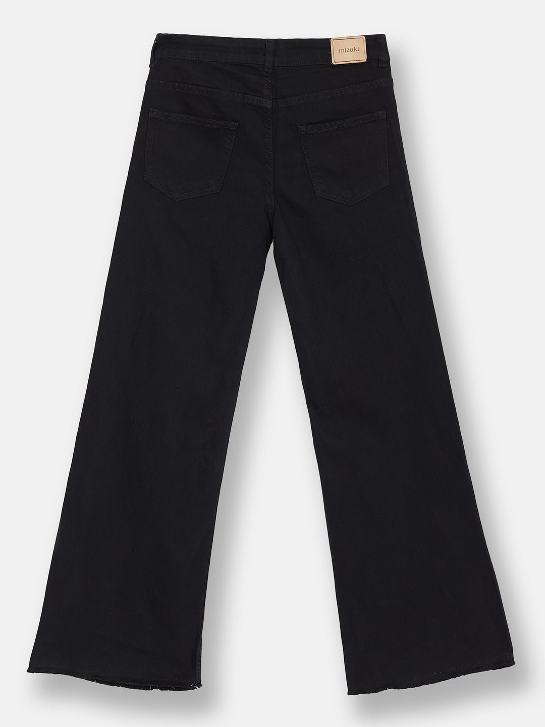 Black Wide-Leg High-Rise Clean-Look Regular-Length Stretchable Denim Jeans for Girls/Teenagers