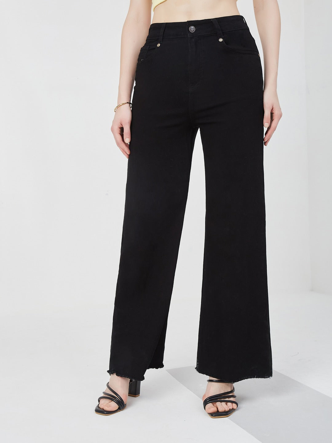 Black high-rise Stretchable Wide Leg Denim Jeans for Women