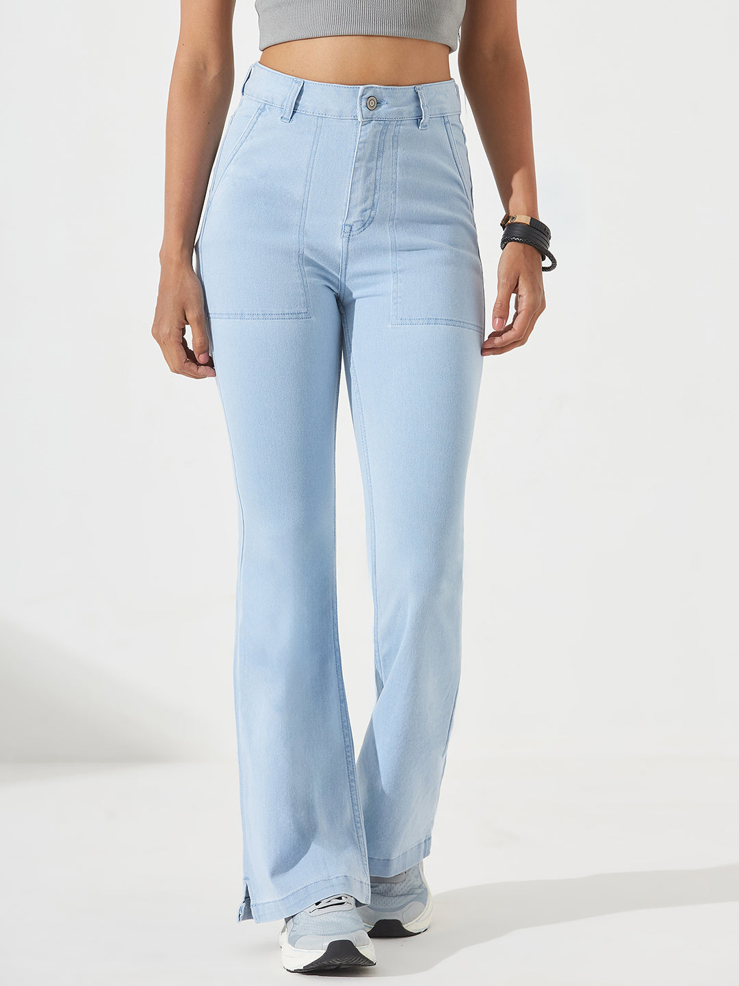 Light-Blue Bootcut High-Rise Regular Stretchable Denim Jeans for Women