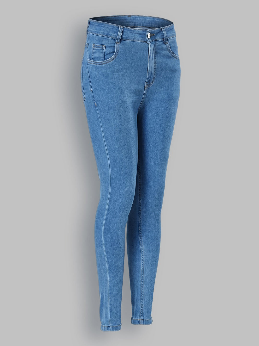Blue Solid Skinny High Rise Cropped Fringe Detailing Solid Stretchable Denim Jeans for Women
