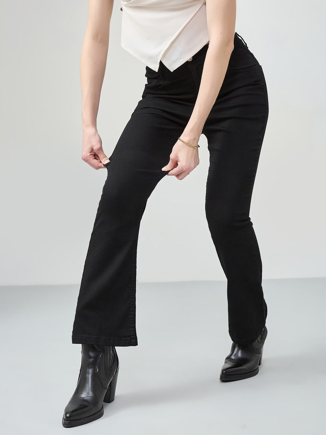 POWER STRETCH Women’s Black high-rise Semi Bootcut Shaping Jeans for Women
