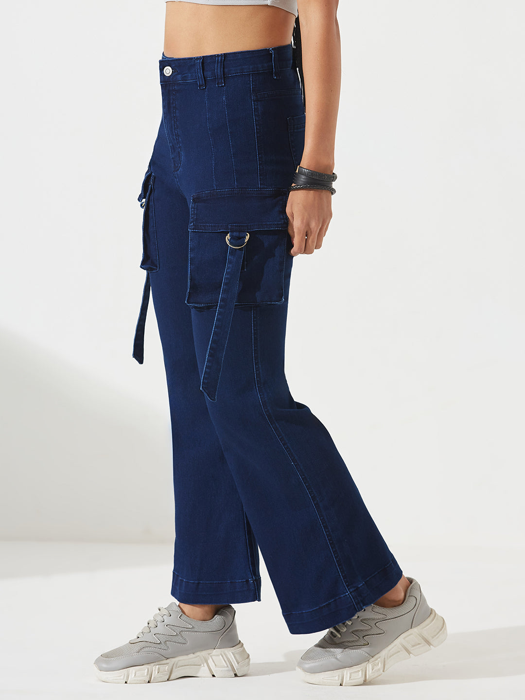 Navy-Blue Bootcut High-Rise Regular Stretchable Denim Jeans for Women