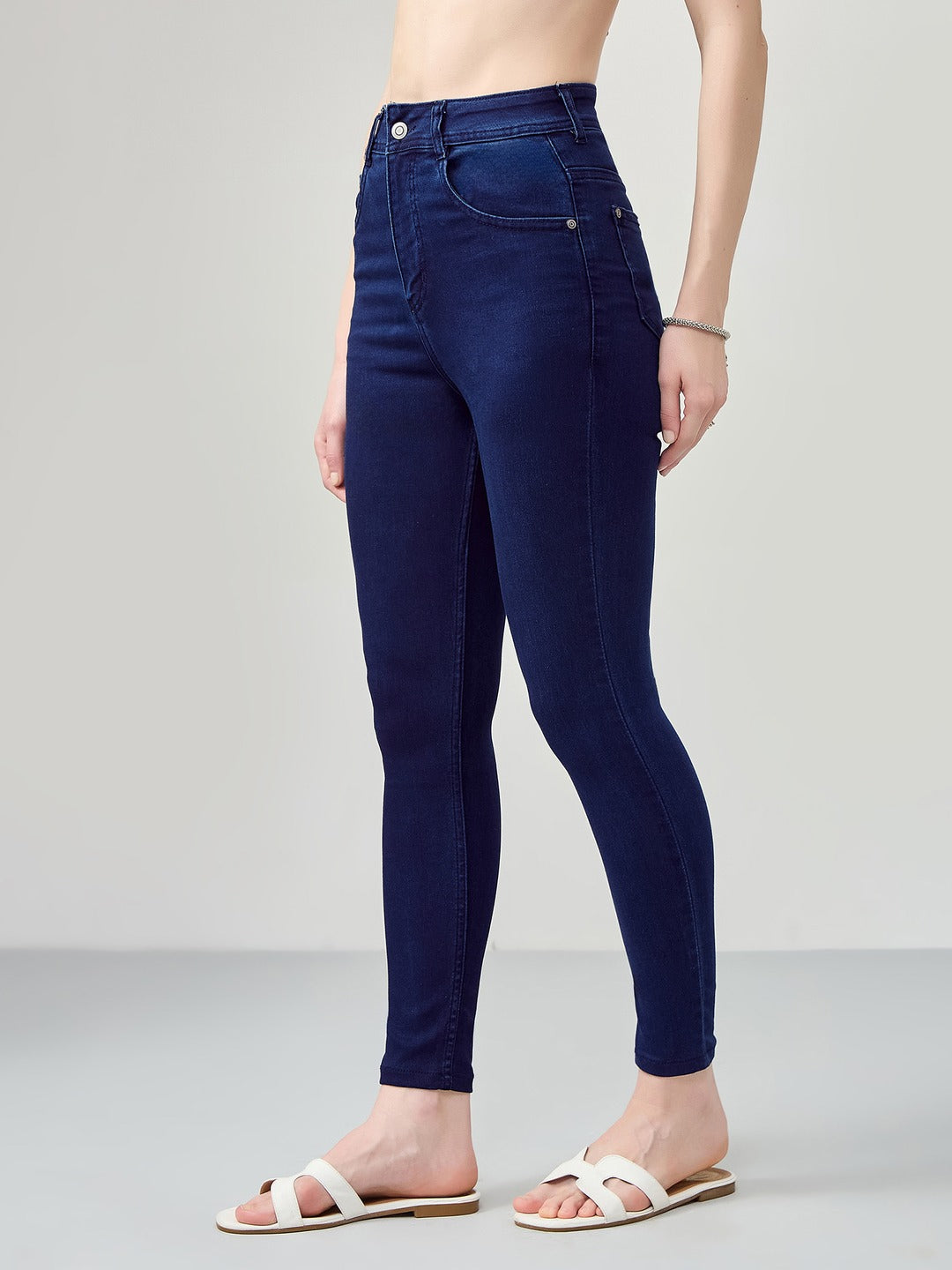 Navy Blue Skinny Fit high-rise Cropped Length Stretchable Denim Jeans for Women