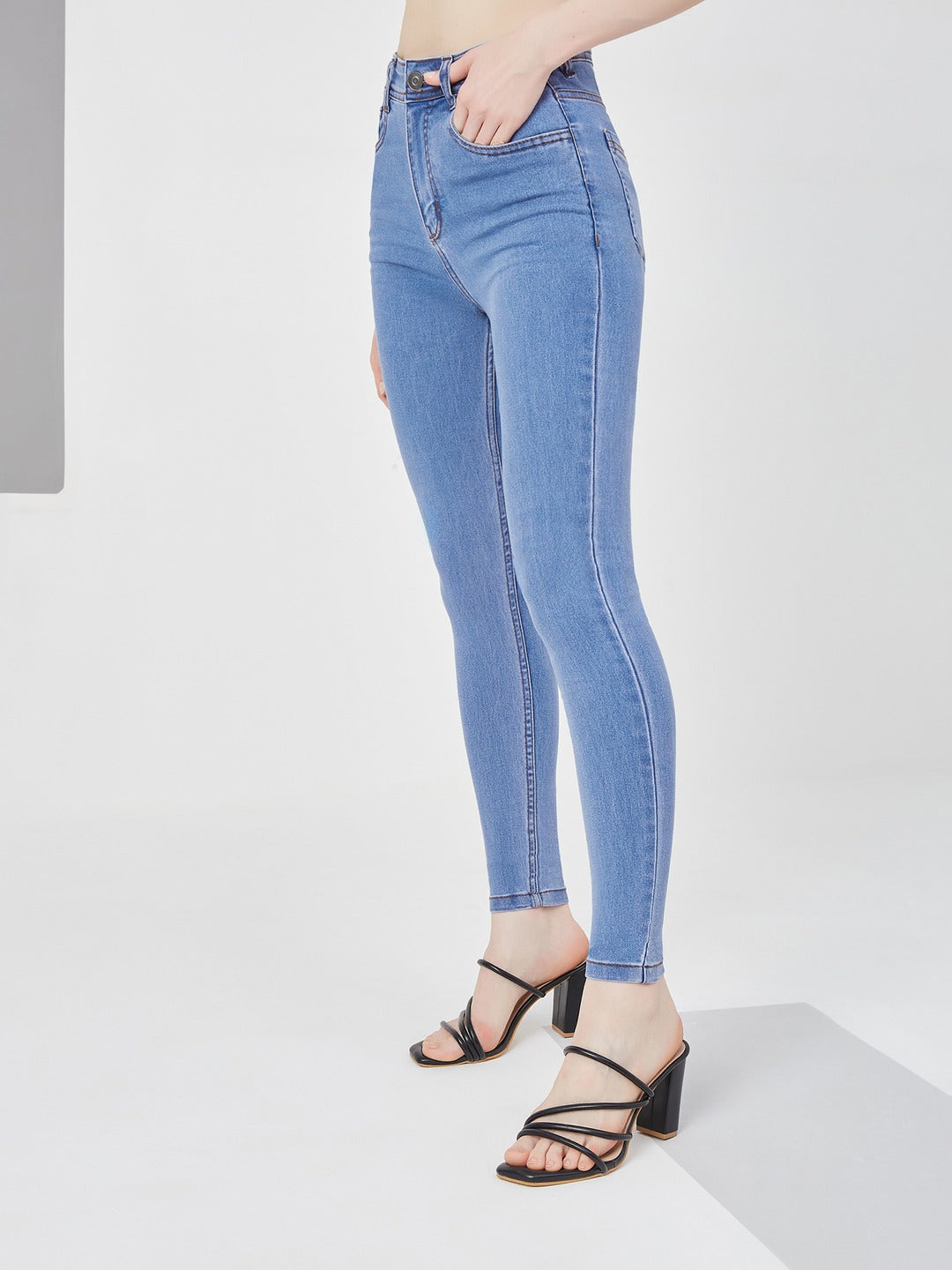 Blue Skinny high-rise Distressed Denim Jeans for Women