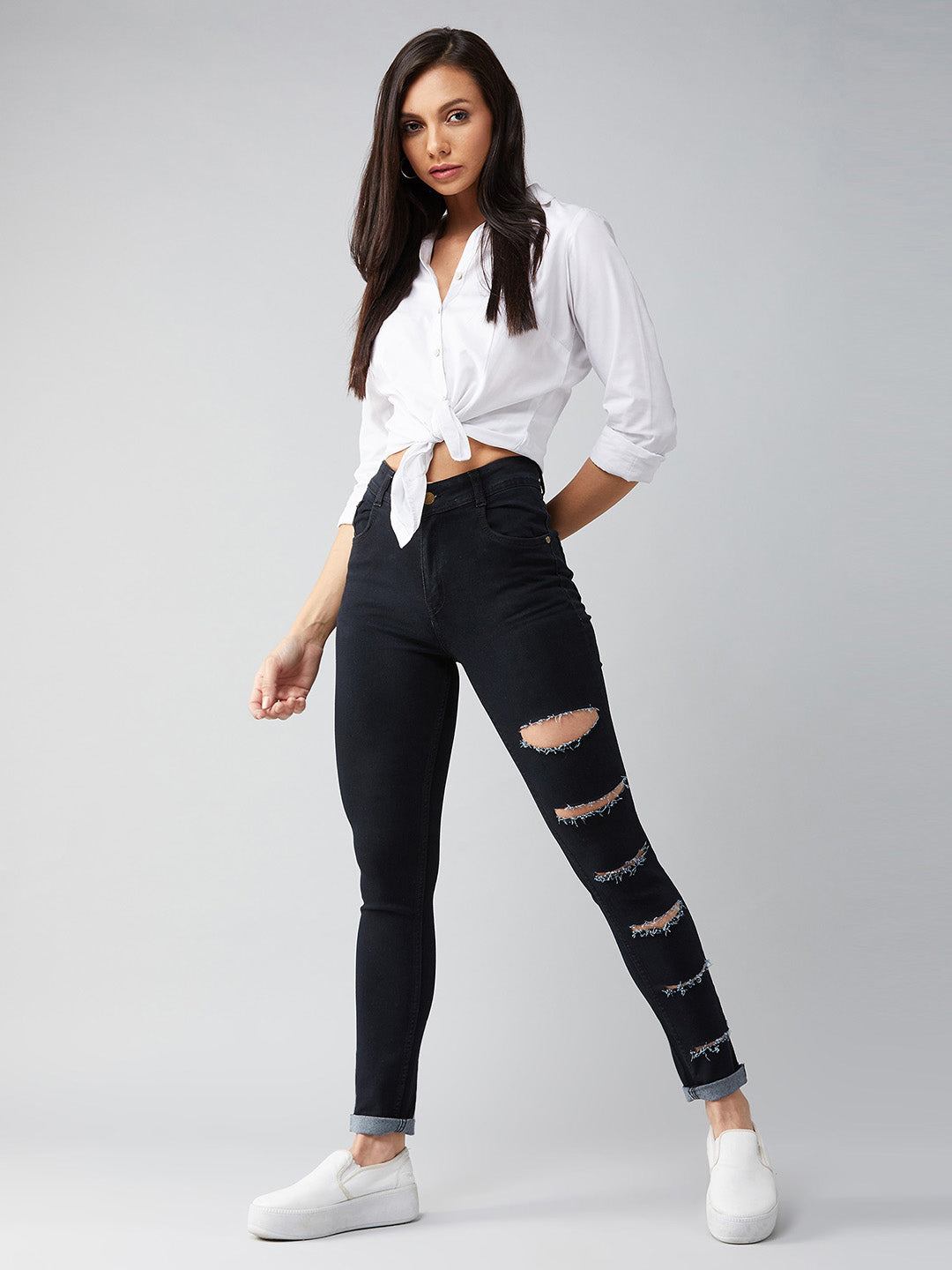 Women's Black Slim High Rise Clean Look Regular Denim Jeans