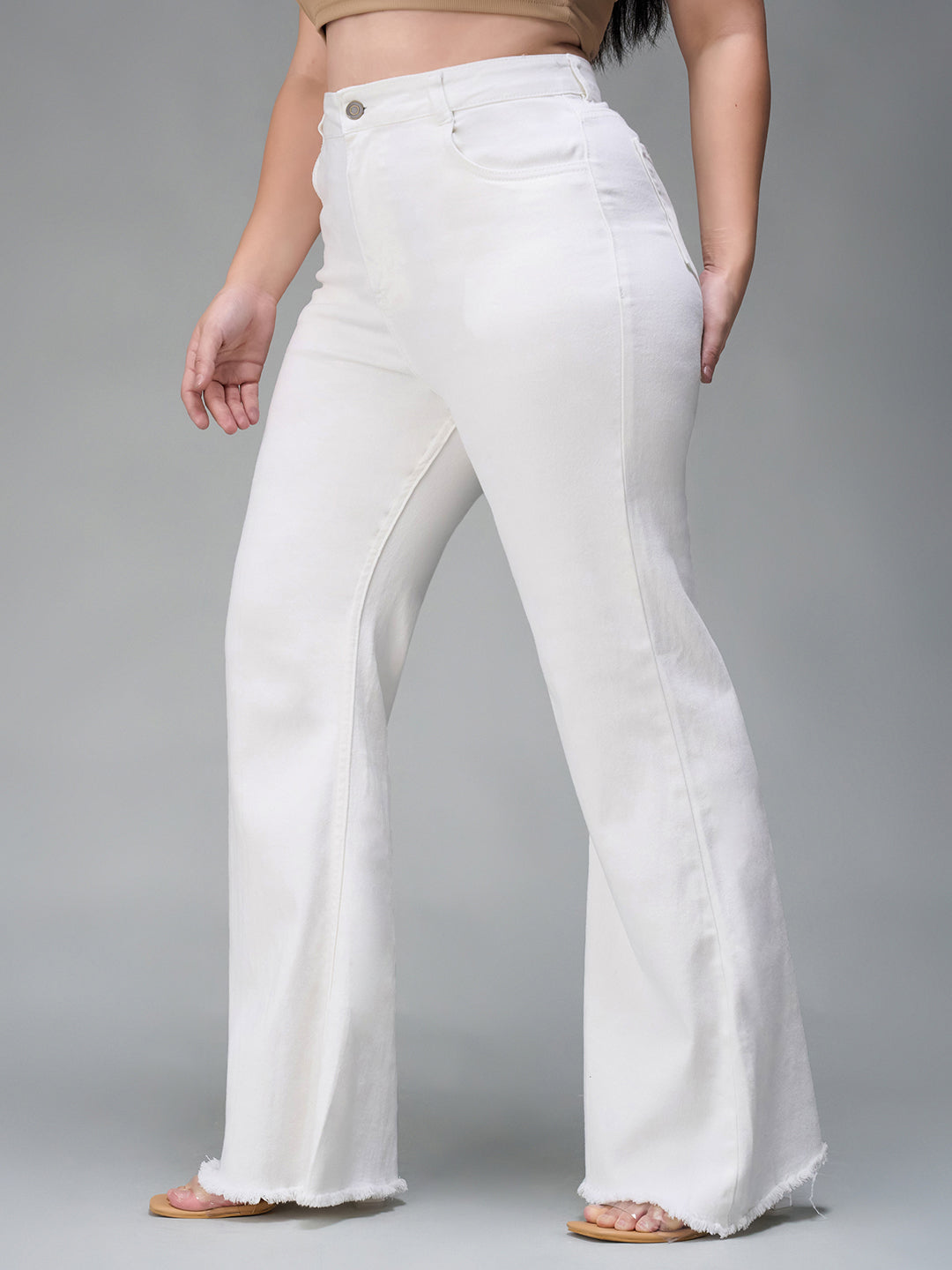 Women's White Bootcut High Rise Stretchable Denim Jeans