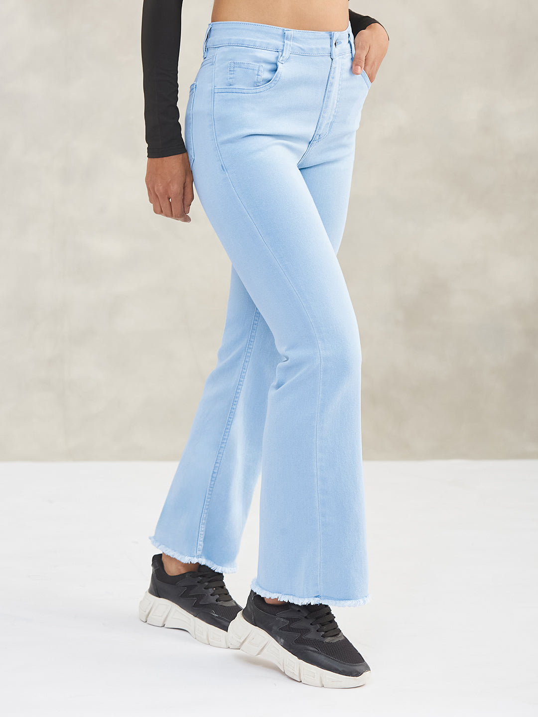 Women's Light Blue Boot Cut High-Rise Cropped Stretchable Denim Jeans