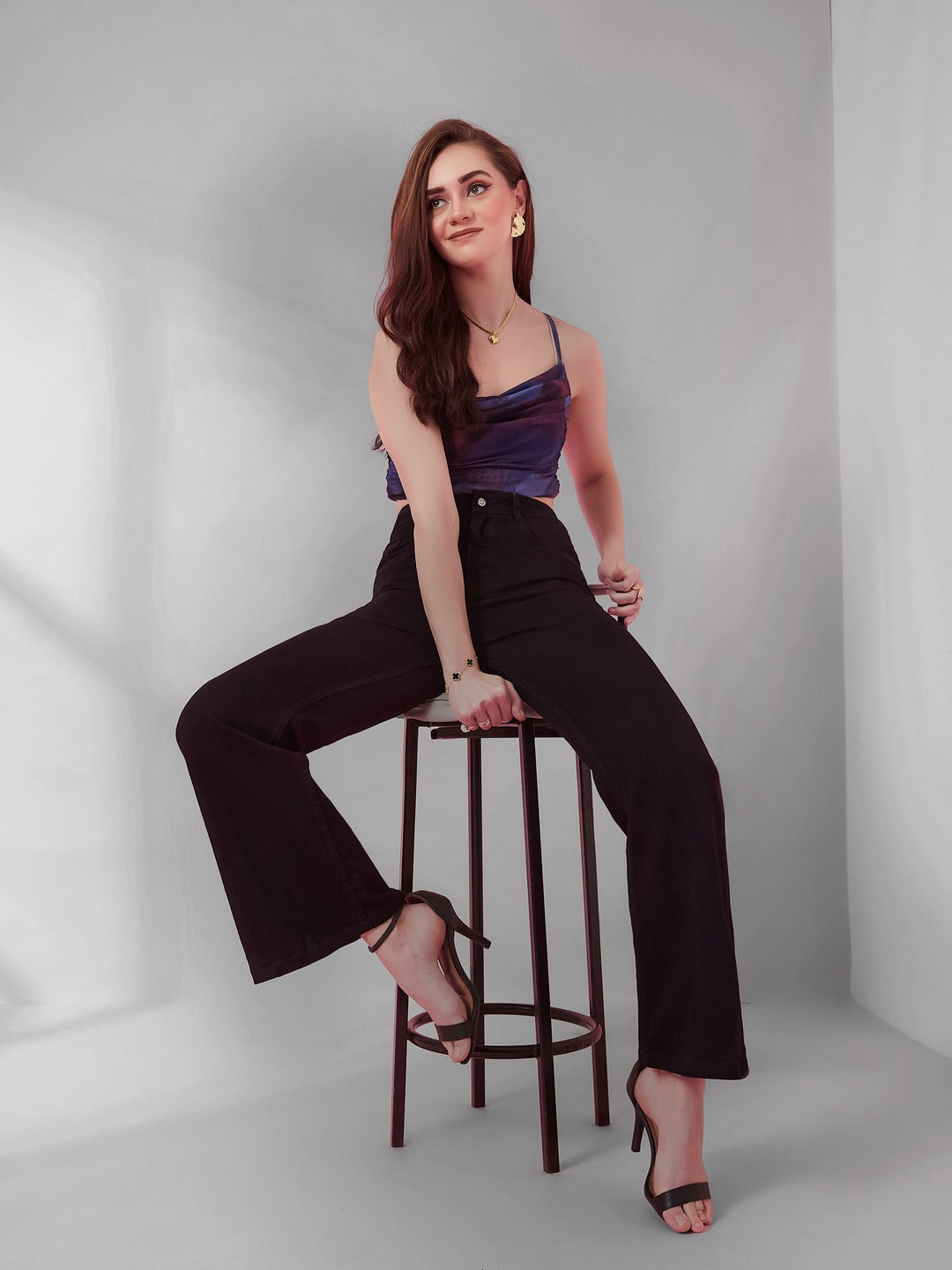 Black Bootcut high-rise Regular Stretchable Denim Jeans for Women