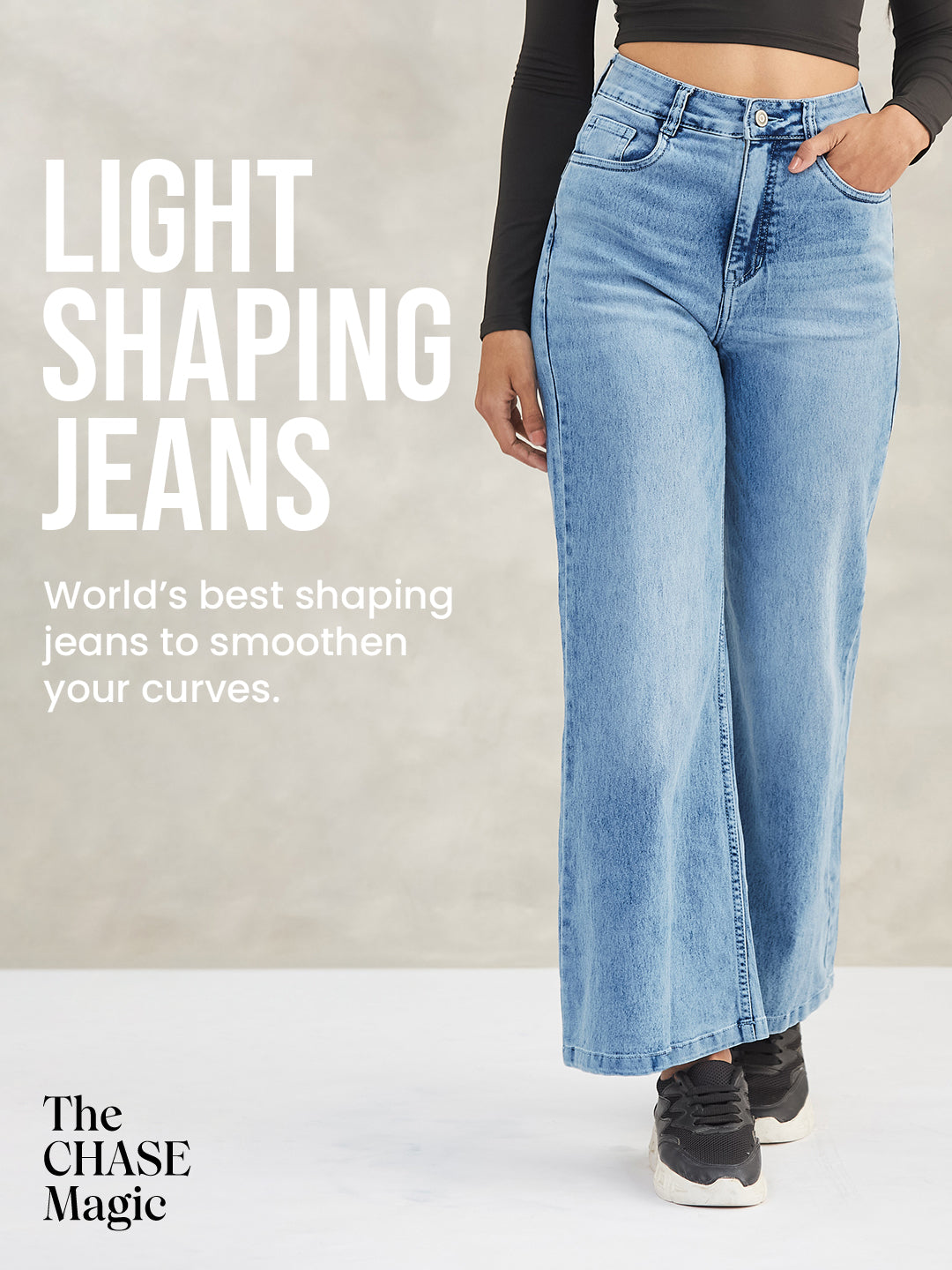 CHASEshape™ Light-Blue Wide-Leg High-Rise Stretchable Denim Jeans for Women
