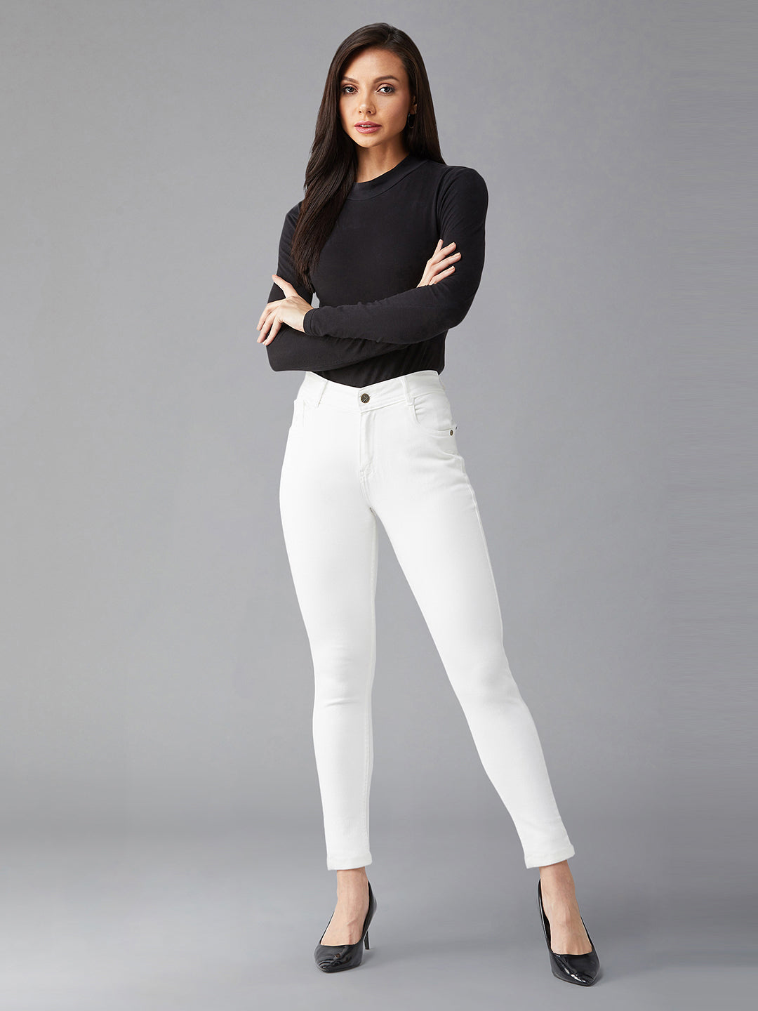 24/7 Comfort White Skinny High Rise Stretchable Denim Jeans