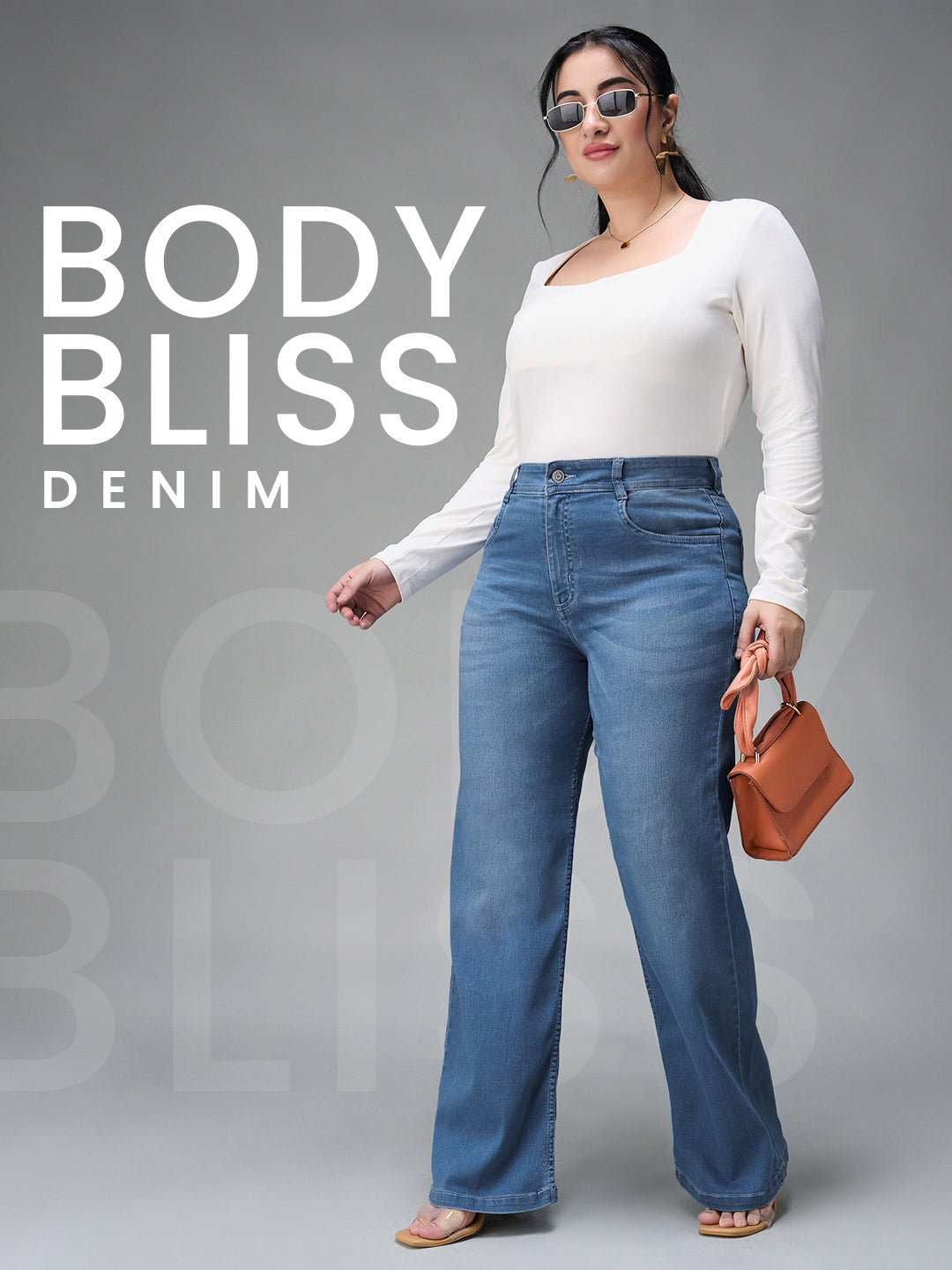 24/7 Comfort Light-Blue Wide-Leg Mid-Rise Denim Jeans for Women