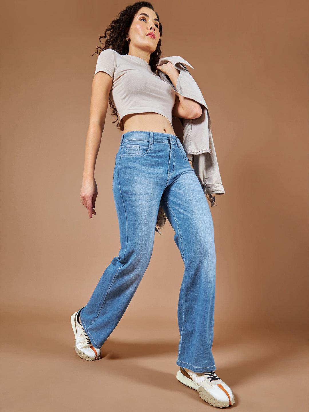 24/7 Comfort Women's Mid Rise Light Blue Wide Leg Denim Jeans