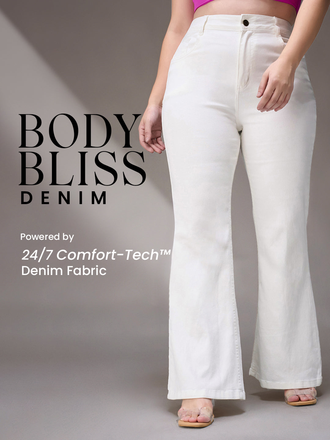 Body Bliss White Bootcut High-Rise Stretchable Denim Jeans for Women