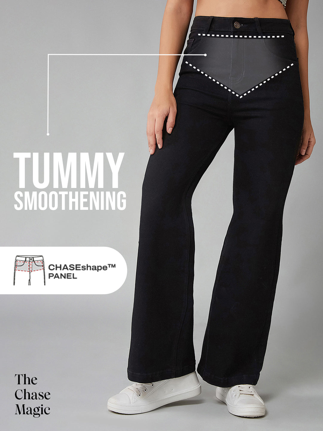 Tummy Smoothening Light-Shaping Bootcut High-Rise Black Denim Jeans