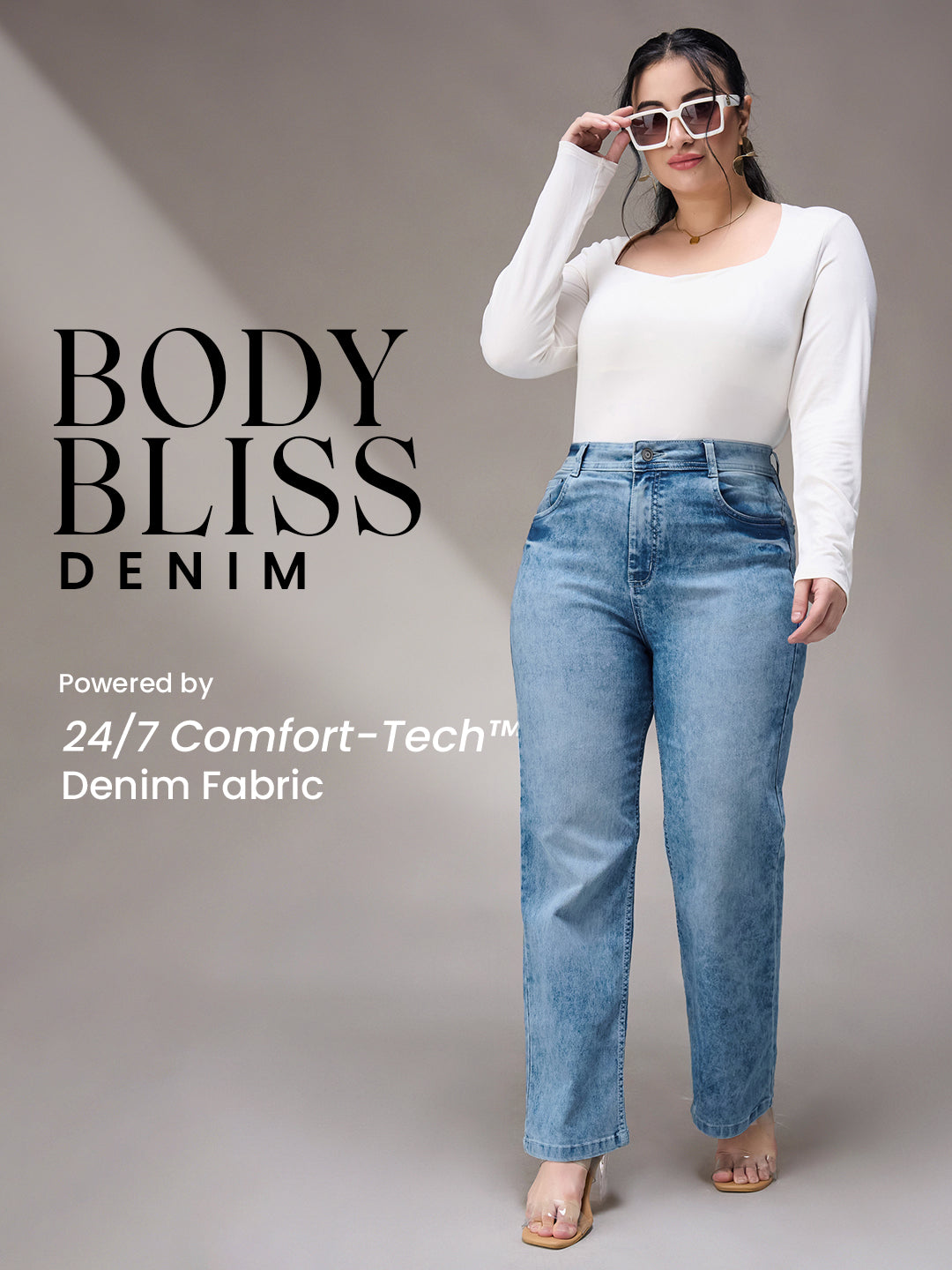 Body Bliss Light-Blue Wide-Leg Fit High-Rise Stretchable Denim Jeans for Women