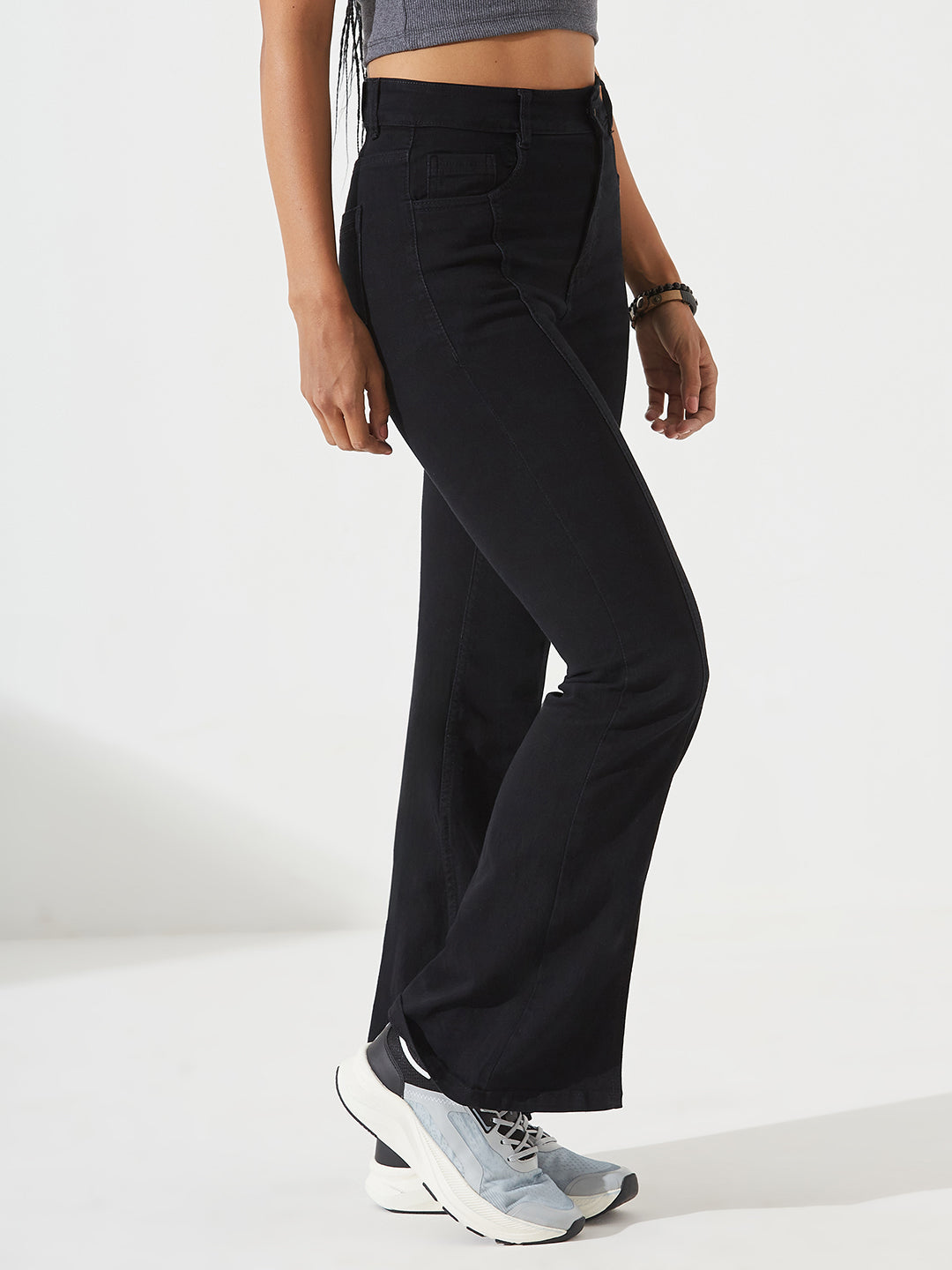 Black Bootcut High-Rise Stretchable Denim Jeans For Women