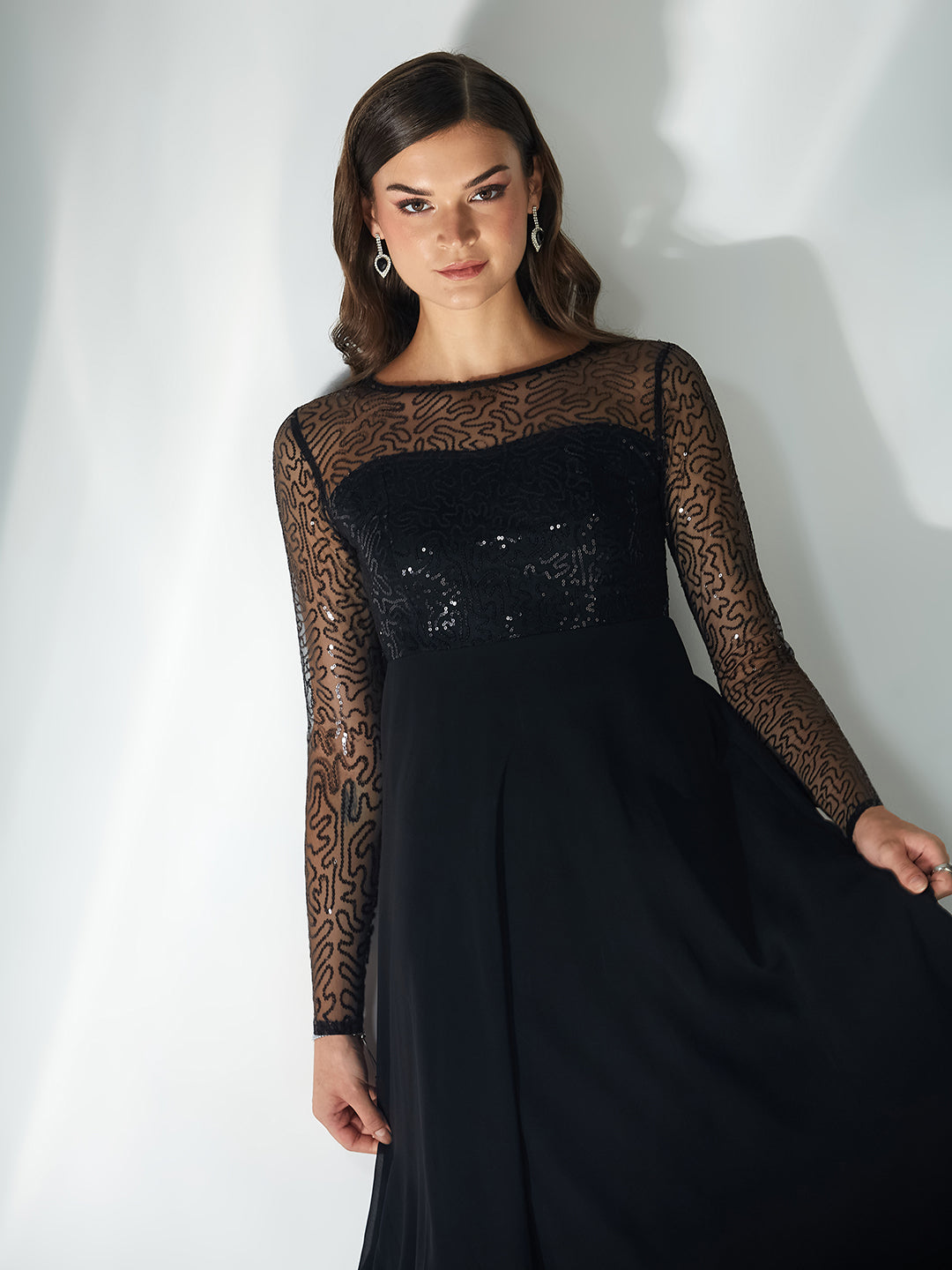 Women's Black Solid Embellished Maxi Dress