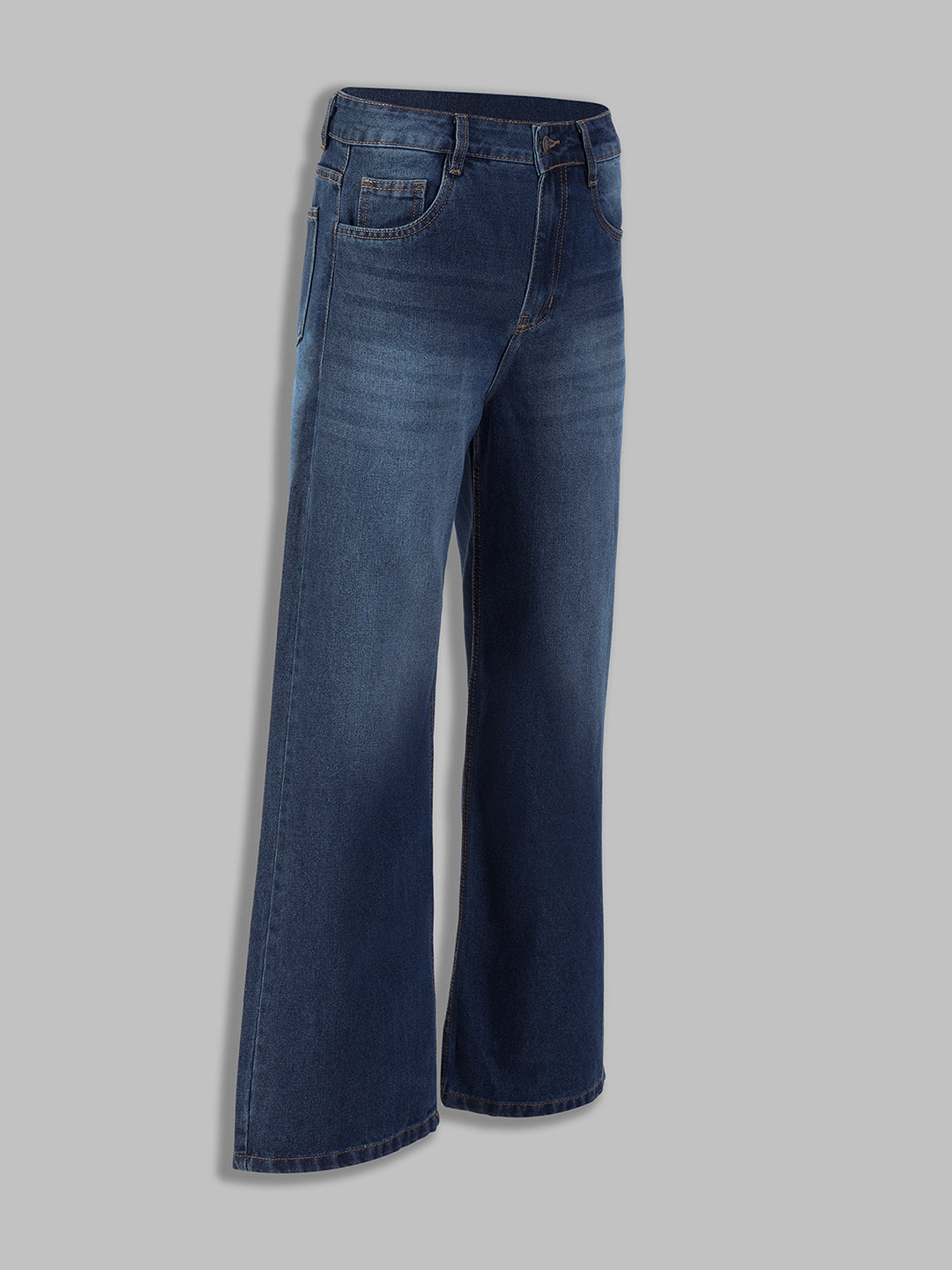 Women's Navy Blue Wide-Leg High-Rise Denim Jeans