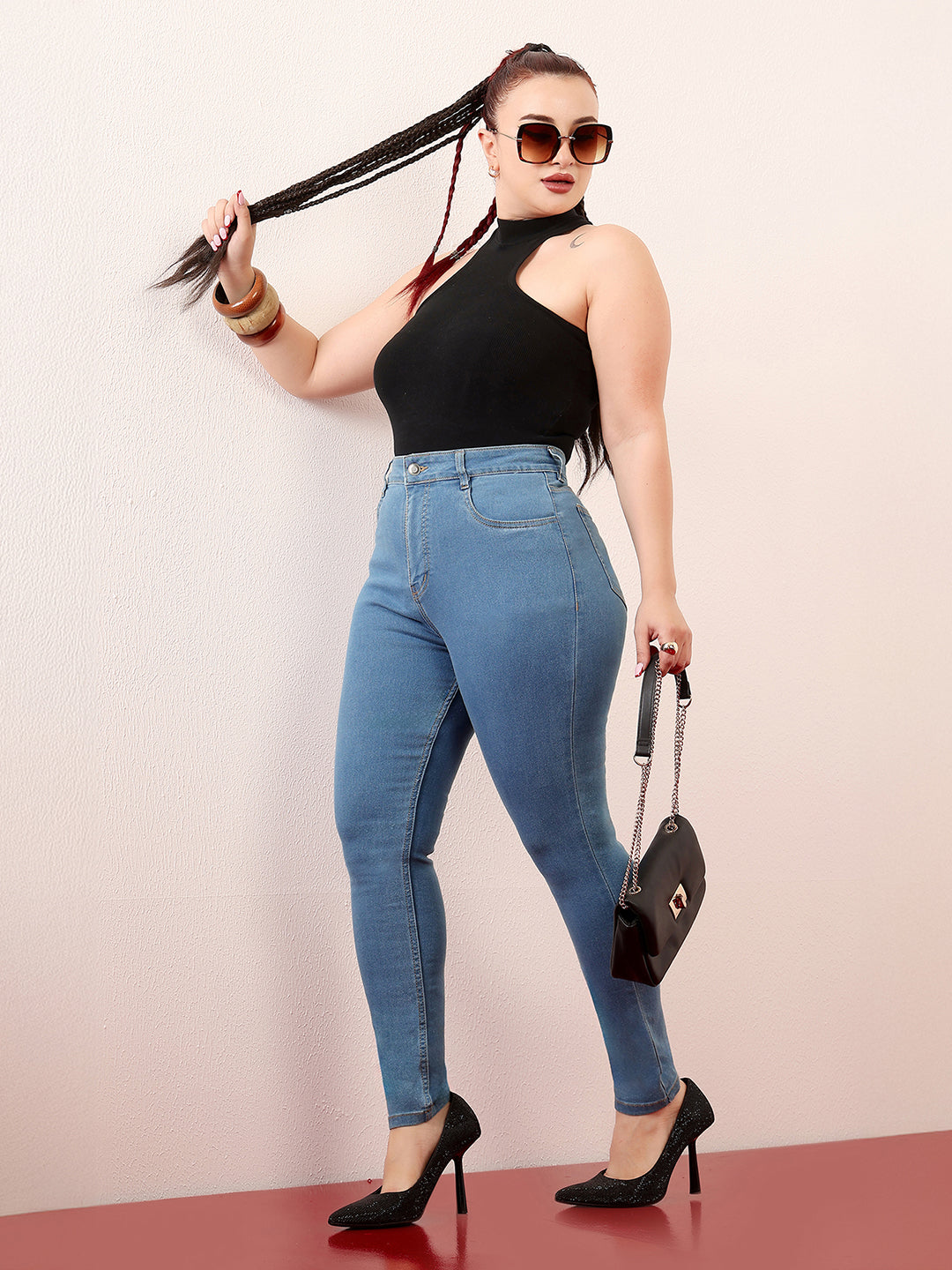 Women's Blue Skinny High-Rise Cropped Denim Jeans