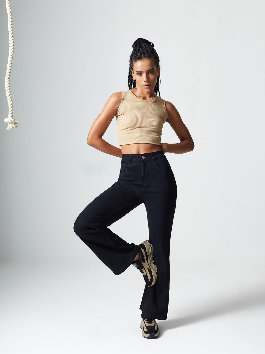 Black Bootcut High rise Clean look Regular Stretchable Denim Jeans for Women
