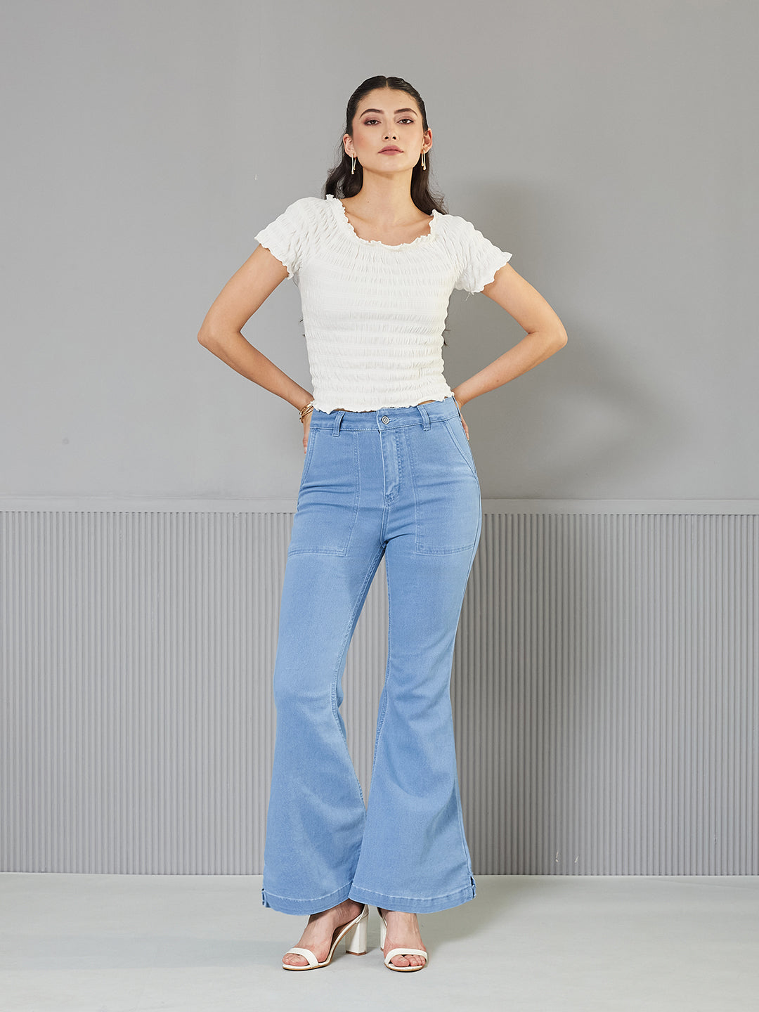 Women's Light Blue Bootcut High-Rise  Regular Stretchable Denim Jeans