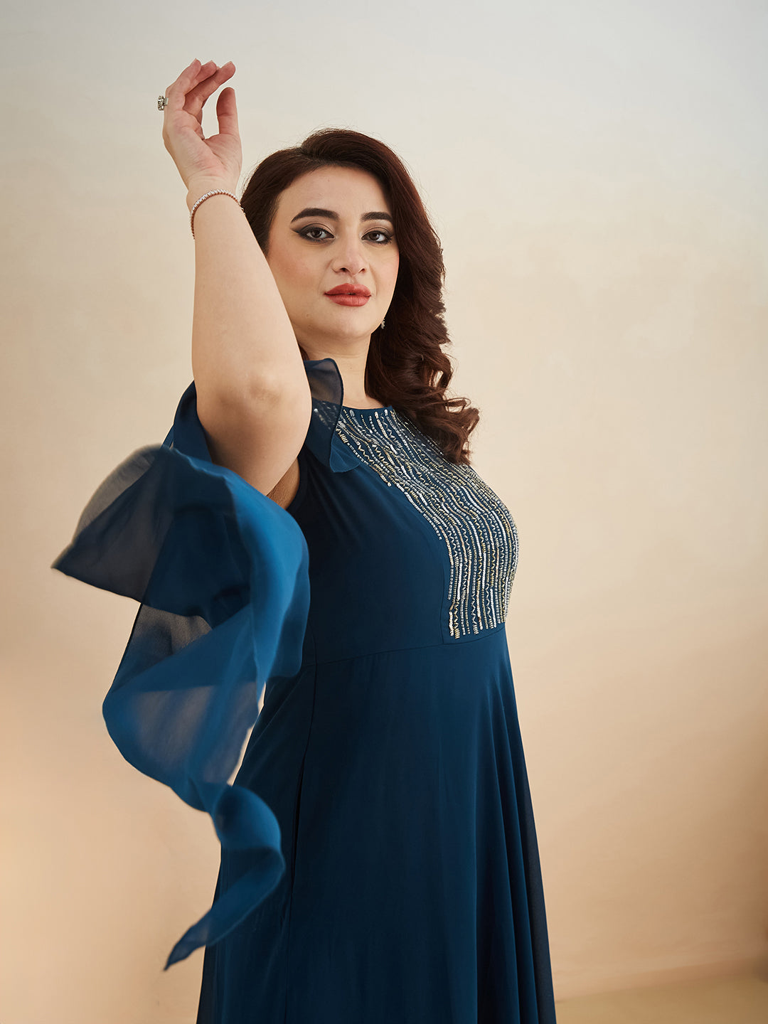 Teal Solid Relaxed Fit Round Neck Sleeveless Maxi Dress  for Women