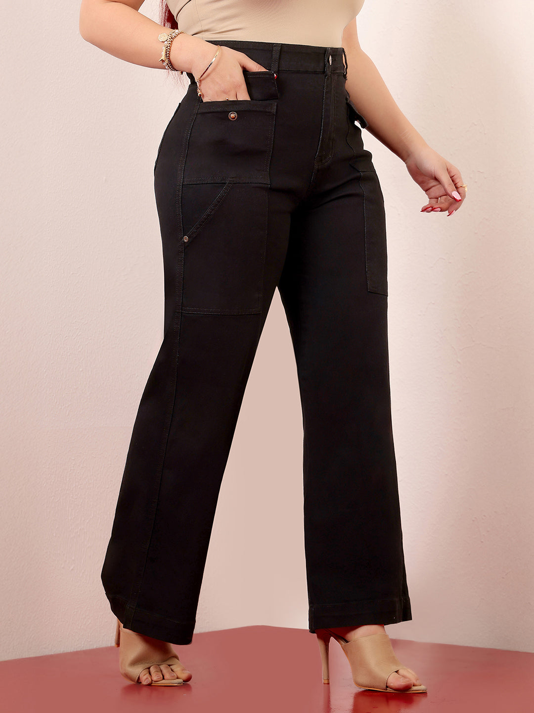 Women's Black Flared High-Rise Regular Stretchable Denim Jeans