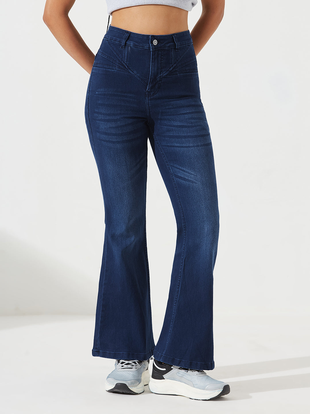 Navy Blue Bootcut High-Rise Stretchable Denim Shaping Jeans For Women