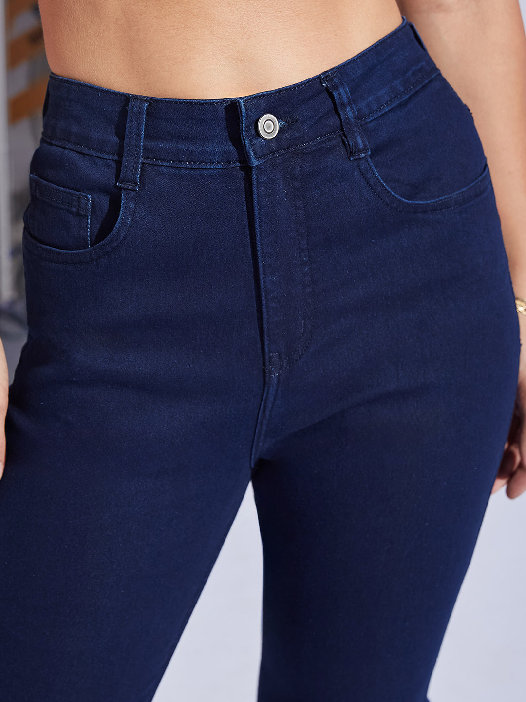 Women's Navy Blue Bootcut High-Rise Stretchable Shaping Denim Jeans