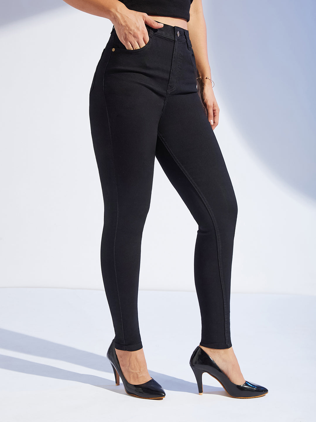 Women's Black Skinny Fit High-Rise Stretchable Denim Jeans