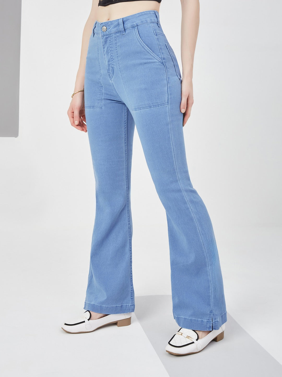 Light Blue Bootcut high-rise Regular Stretchable Denim Jeans for Women