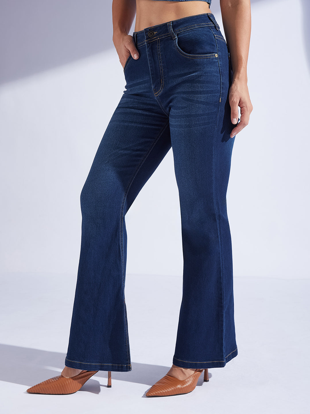 Women's Blue Bootcut Mid-Rise Denim Stretchable Jeans