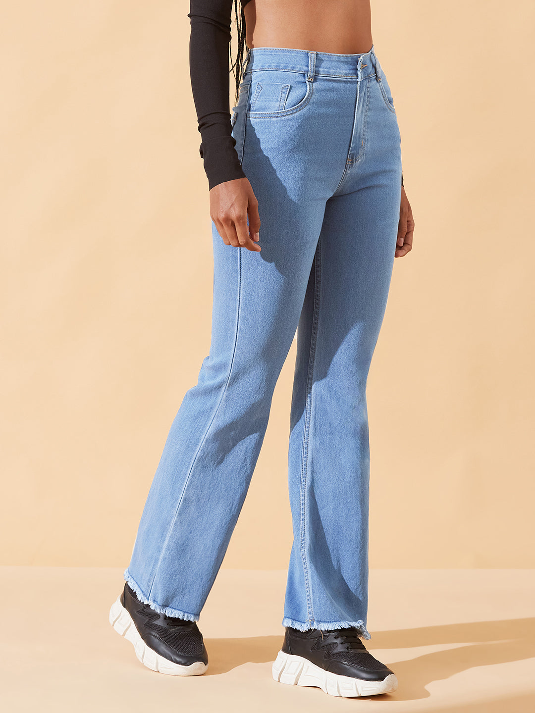 Light-Blue Bootcut High-Rise Regular Stretchable Denim Jeans for Women