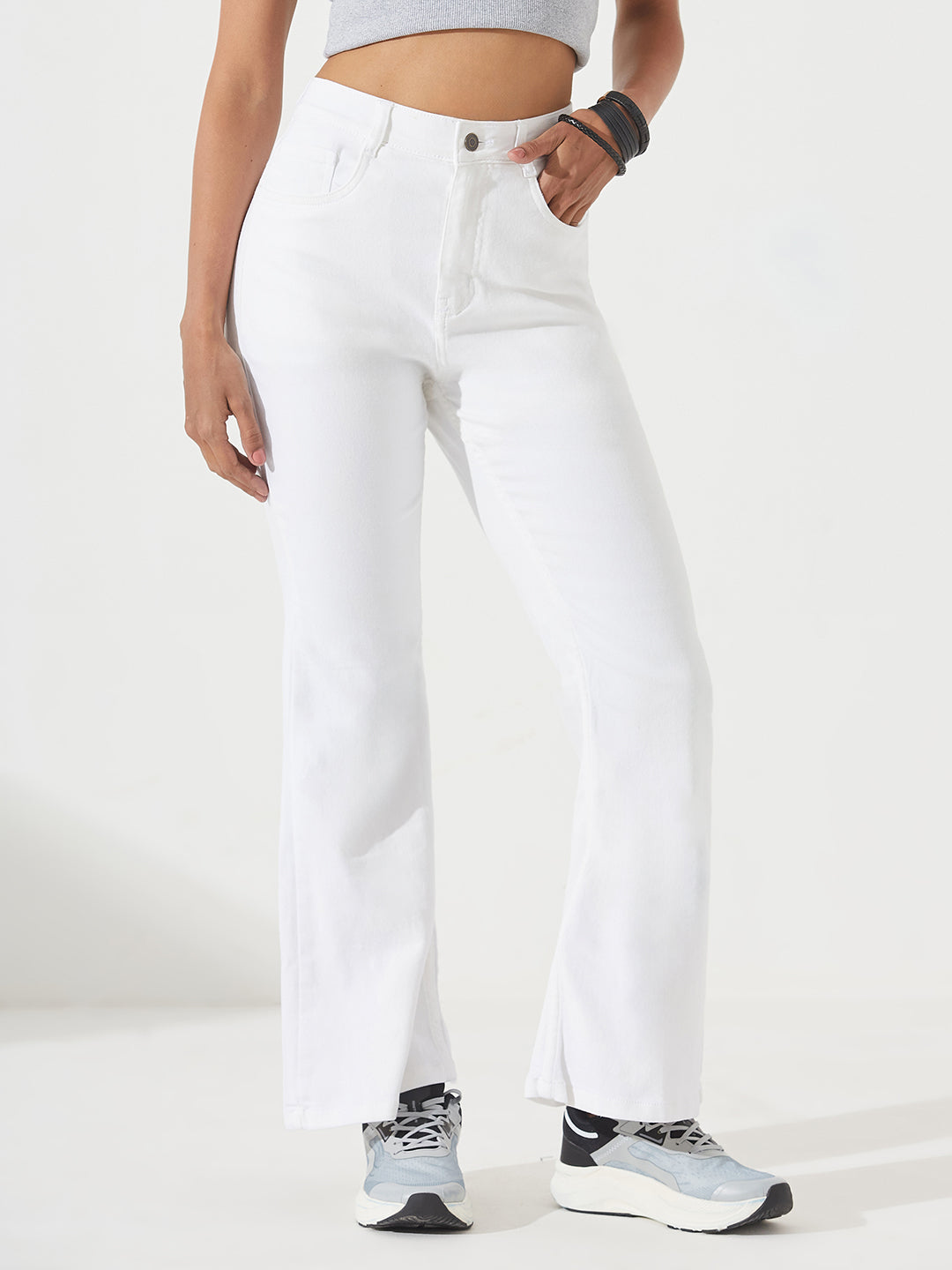 White Bootcut High-Rise Regular Stretchable Denim Jeans For Women