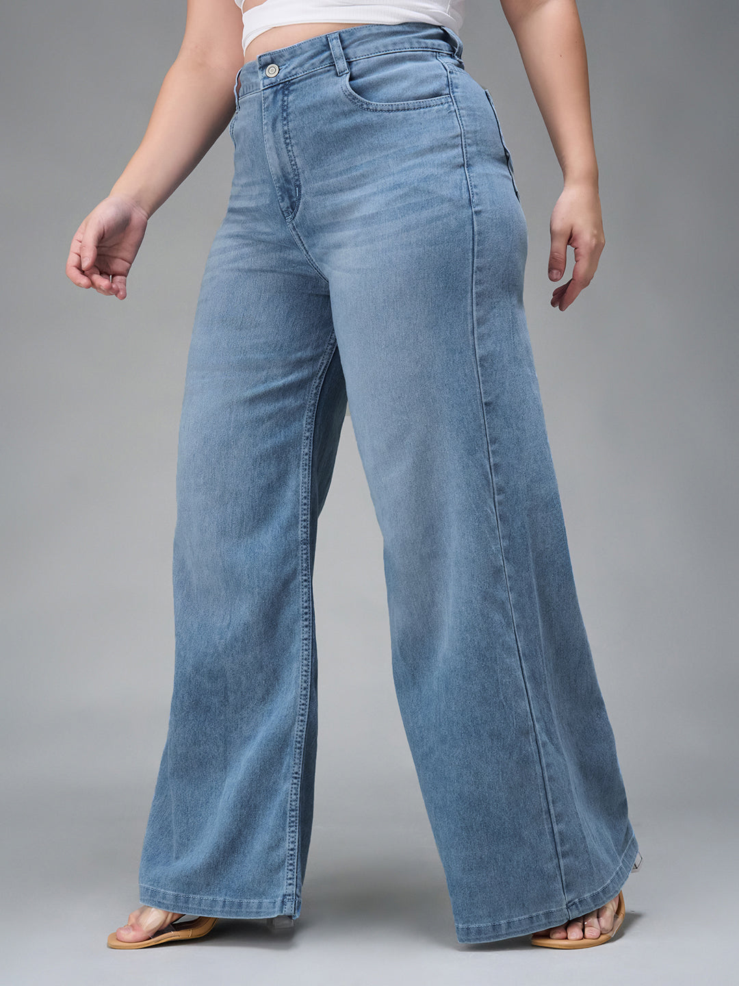 CHASEshape™ Women's Light Blue Wide Leg High Rise Stretchable Denim Jeans