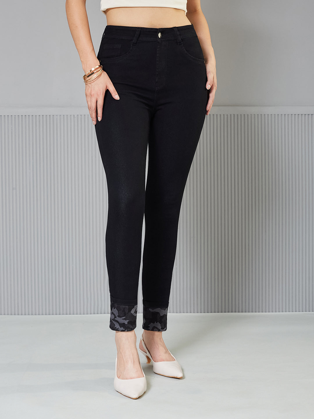 Black High-Rise Slim-Fit Stretchable Denim Jeans for Women