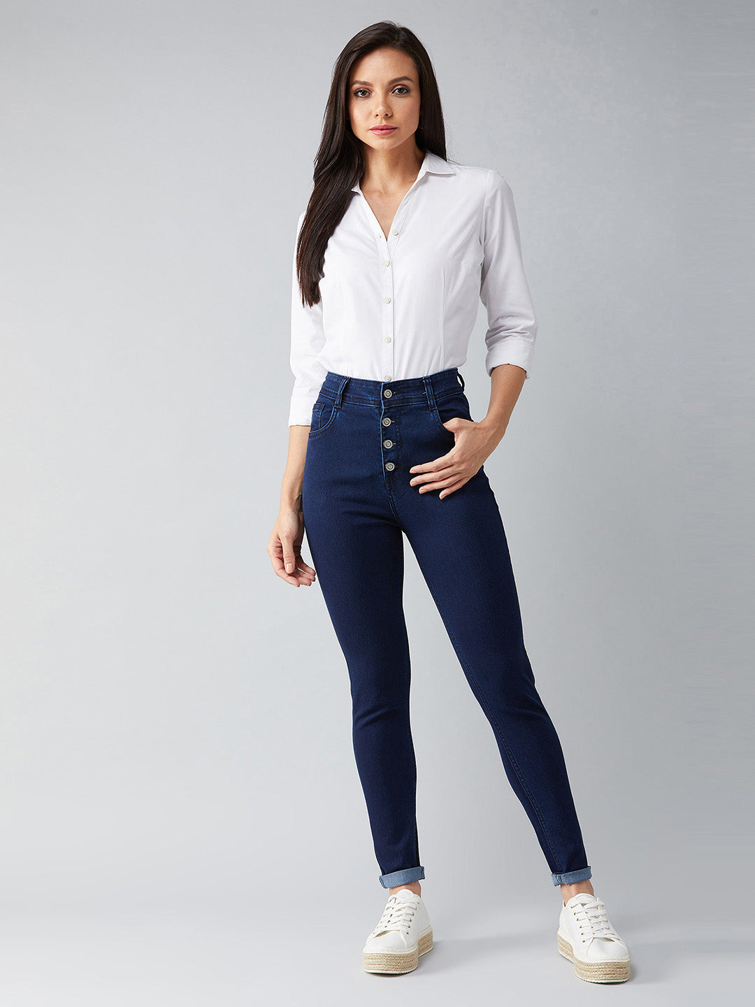 Women's Navy Blue Skinny Fit High Rise Stretchable Denim Jeans