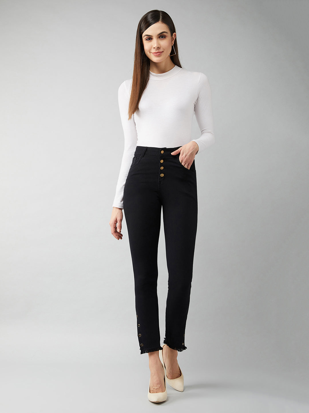 24/7 comfort Women's Black Skinny Fit Relaxed High Rise Denim Stretchable Jeans