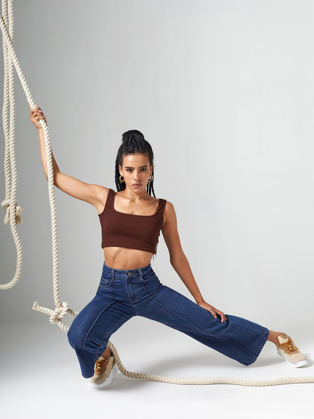 Navy Blue Wide-Leg High-Rise Clean-Look Regular-Length Non-stretchable Denim Jeans for Women