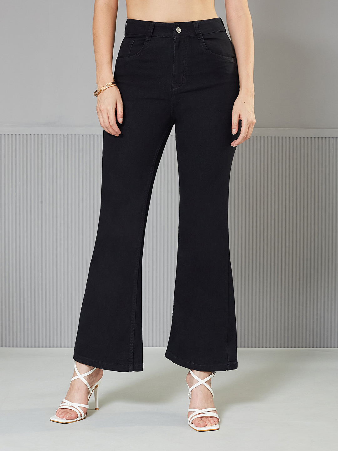 Black Bootcut High-Rise  Regular Stretchable Denim Jeans for Women