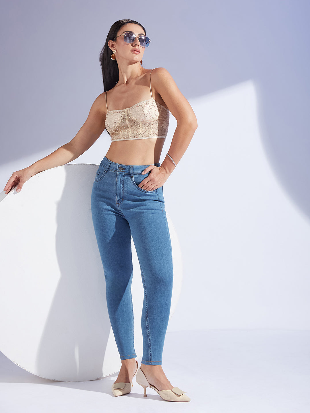 Women's Blue Skinny High-Rise Cropped Denim Jeans
