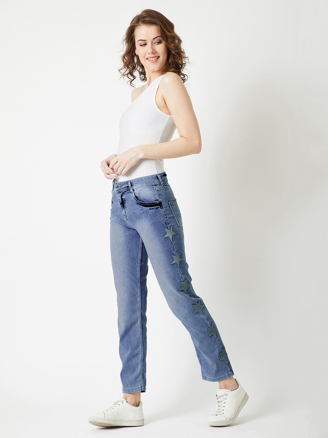 Women's Light Blue Slim Fit High Rise Regular length Stretchable Denim Jeans