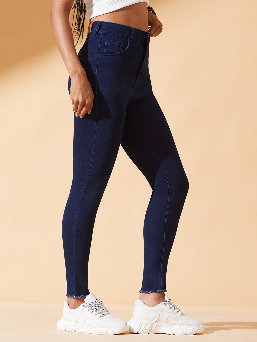 Navy Blue Skinny Fit High-Rise Stretchable High Waist Denim Jeans For Women