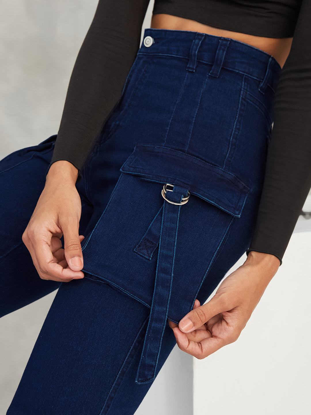 Women's Navy Blue Bootcut High-Rise Stretchable Denim Jeans