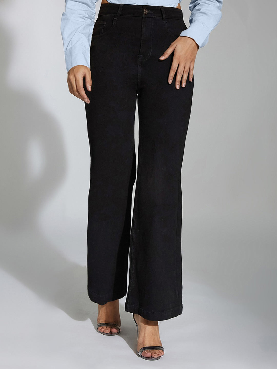 Black Bootcut High Rise Stretchable Denim Jeans for Women