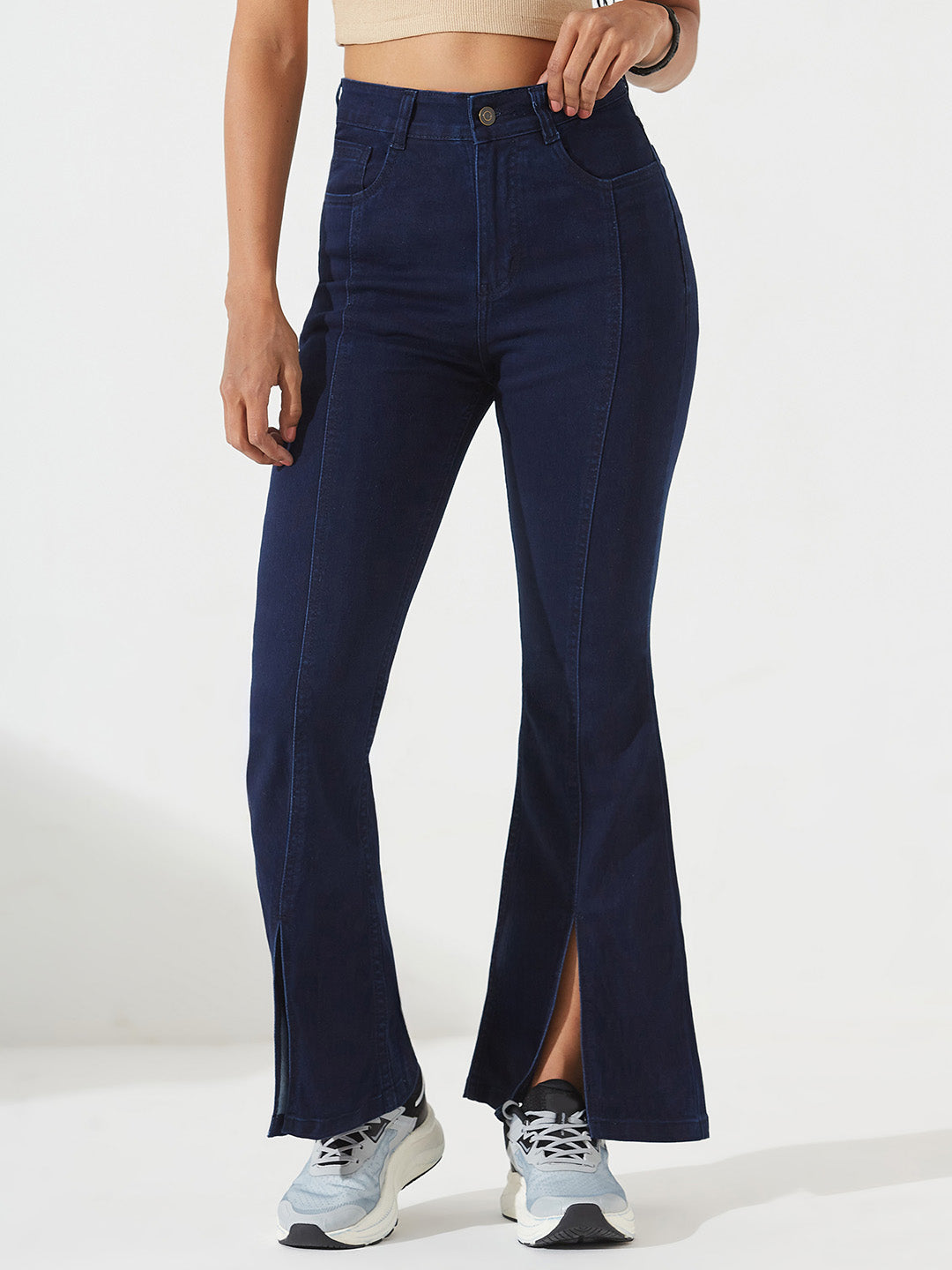 Navy-Blue Bootcut High-Rise Regular Stretchable Denim Jeans for Women