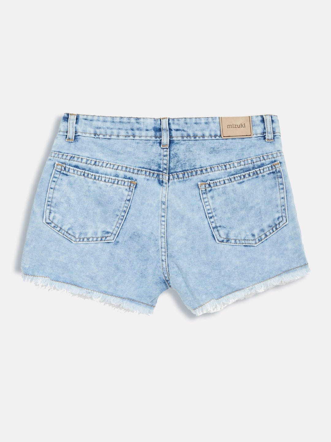 Light Blue Relaxed-Fit Mid-Rise Highly-Distressed Denim Shorts for Girls/Teenagers