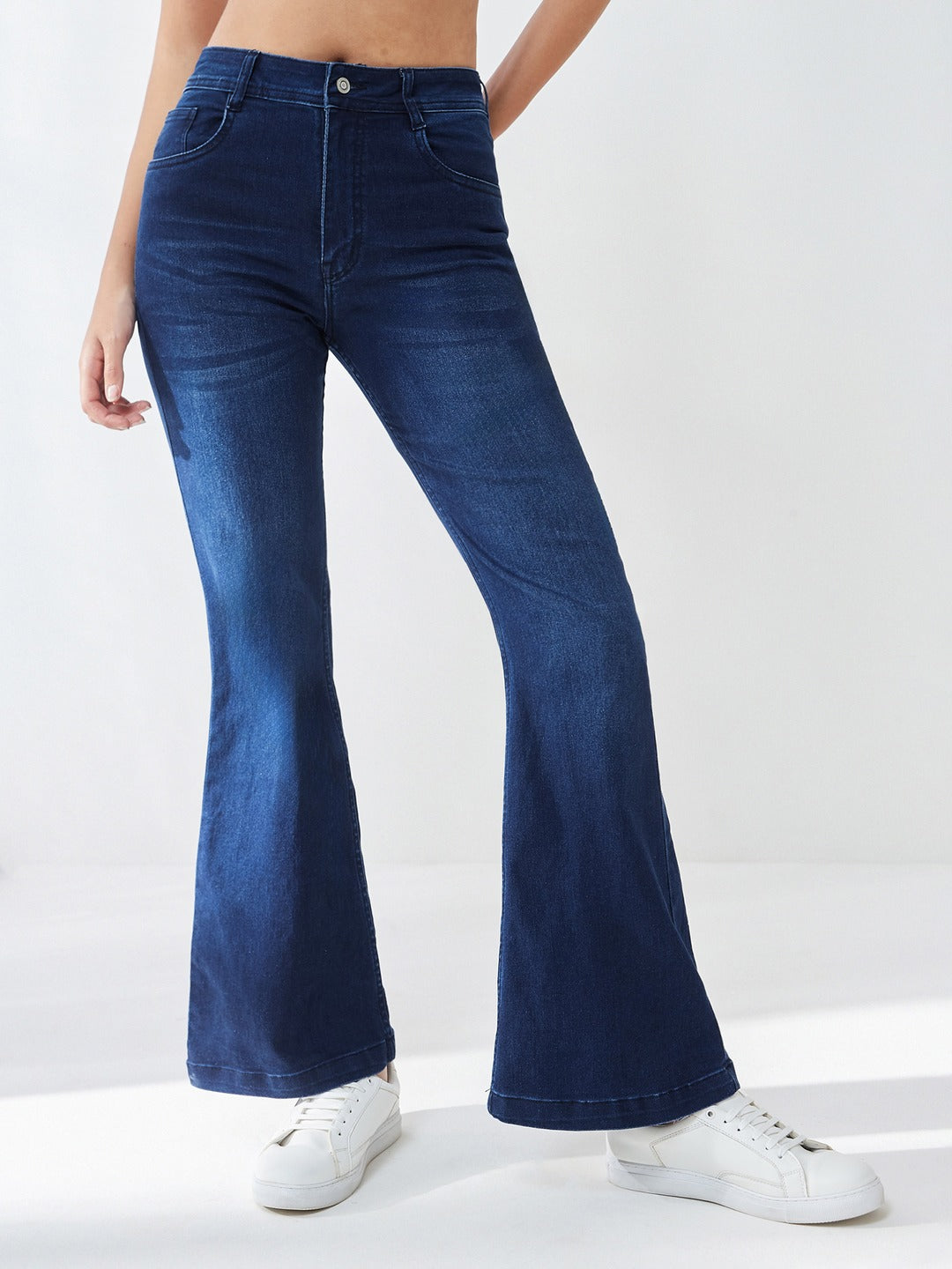 Navy Blue High-Rise Stretchable Bootcut Denim Jeans for Women