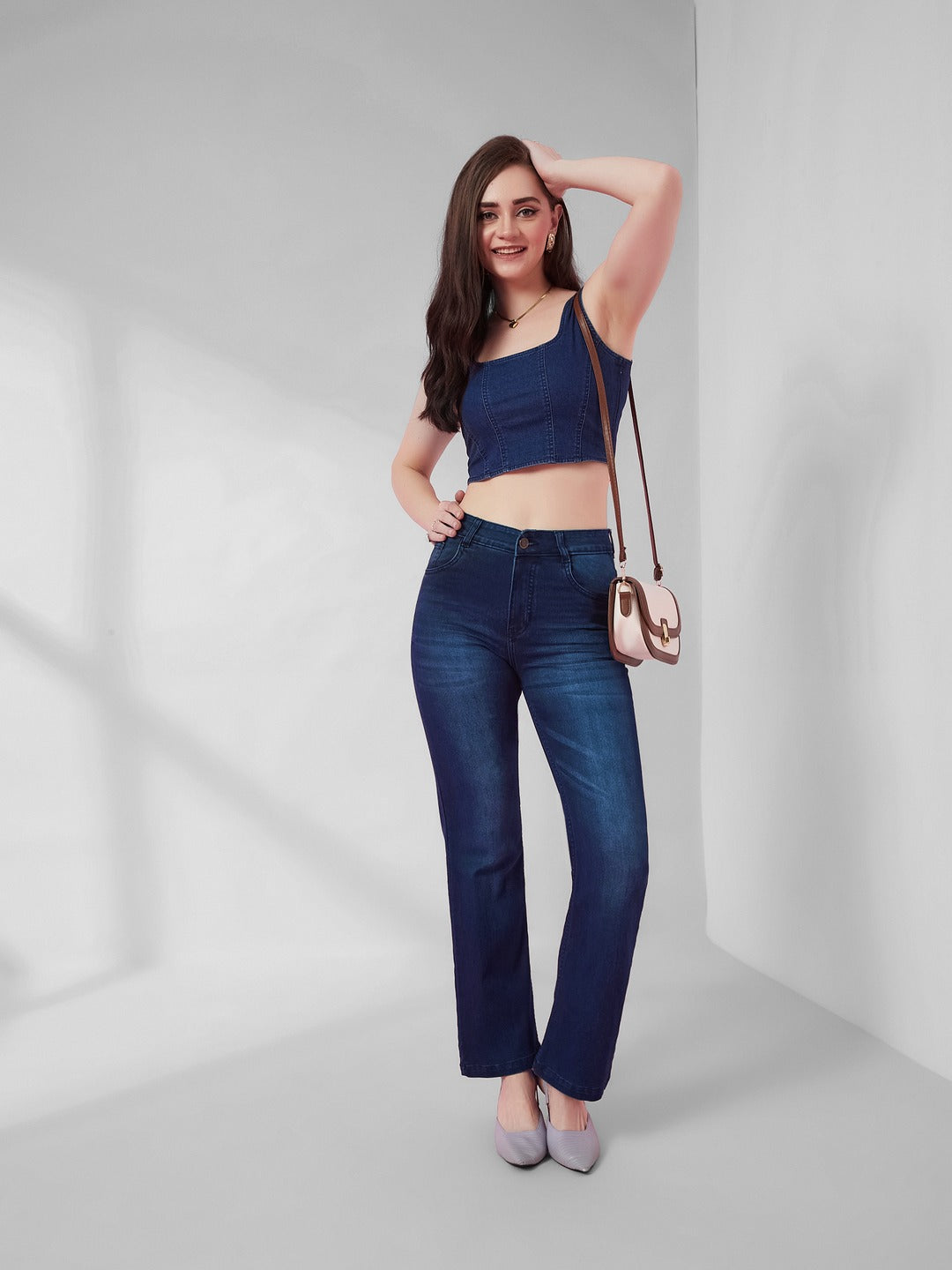 Navy blue Bootcut Mid rise Regular Stretchable Denim Jeans for Women