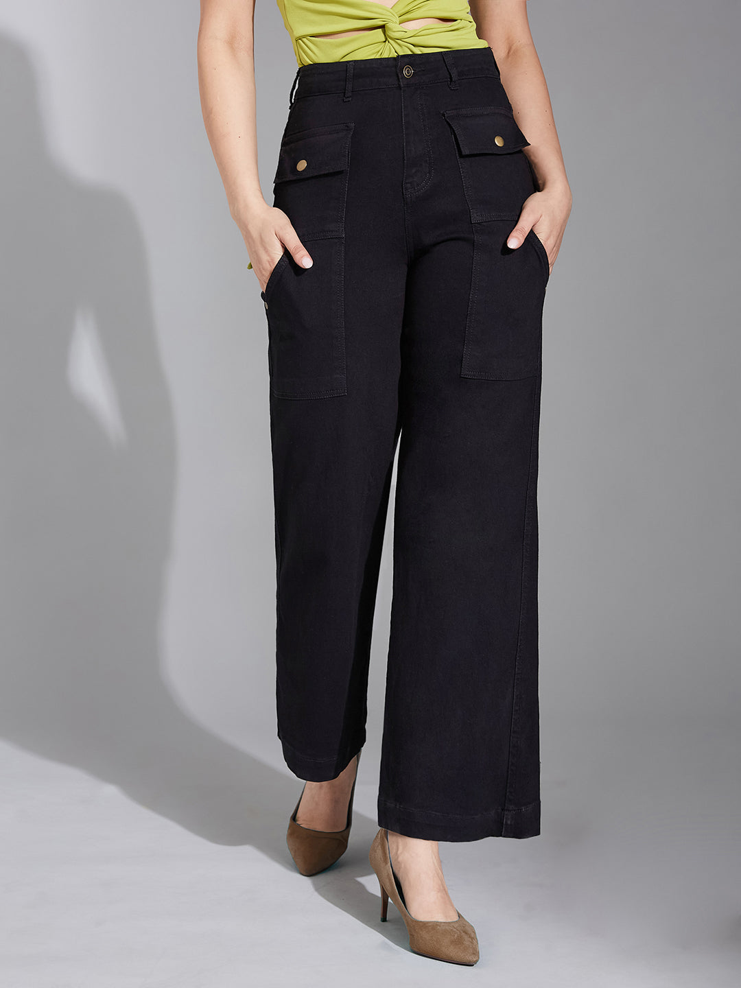 24/7 Comfort Women's Black Flared High rise Clean look Regular Stretchable Denim Jeans